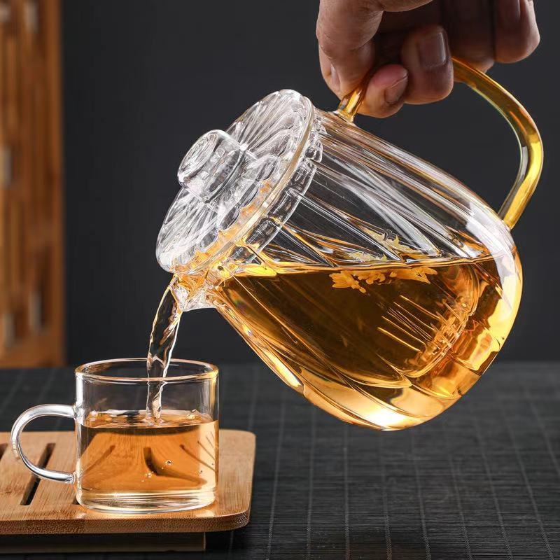 Ceainic din sticlă rezistentă la căldură, cu filtru de separare a ceaiului — set de infuzie cu petale
