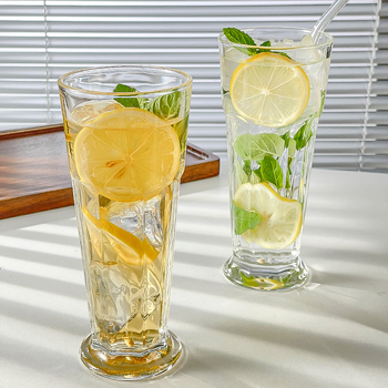 Pahar din sticlă pentru suc, cu design Collins octagonal, pahar gros pentru milkshake, potrivit pentru Mojito și ceai de lămâie