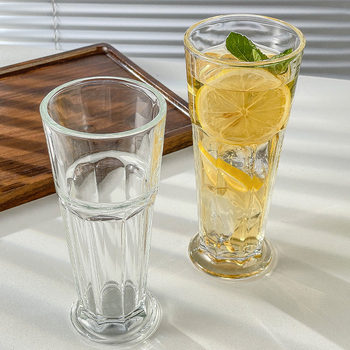 Pahar din sticlă pentru suc, cu design Collins octagonal, pahar gros pentru milkshake, potrivit pentru Mojito și ceai de lămâie