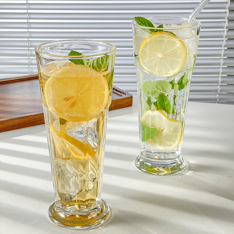 Pahar din sticlă pentru suc, cu design Collins octagonal, pahar gros pentru milkshake, potrivit pentru Mojito și ceai de lămâie