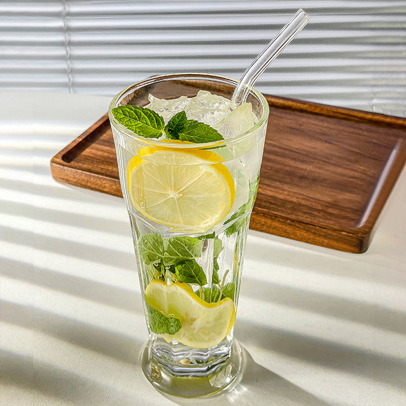 Pahar din sticlă pentru suc, cu design Collins octagonal, pahar gros pentru milkshake, potrivit pentru Mojito și ceai de lămâie