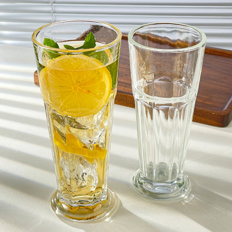 Pahar din sticlă pentru suc, cu design Collins octagonal, pahar gros pentru milkshake, potrivit pentru Mojito și ceai de lămâie