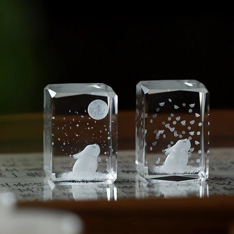 Suport de capac din sticla cristal pentru ceainic si ceai, cu motiv iepuraș lună, decor pentru ceremonia ceaiului Anul Iepurelui