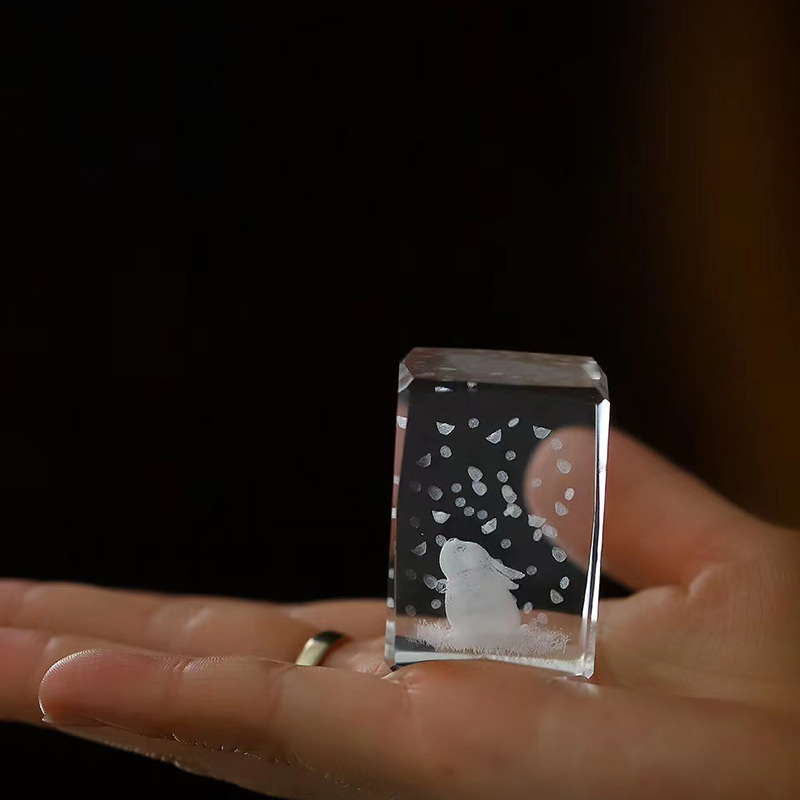 Suport de capac din sticla cristal pentru ceainic si ceai, cu motiv iepuraș lună, decor pentru ceremonia ceaiului Anul Iepurelui
