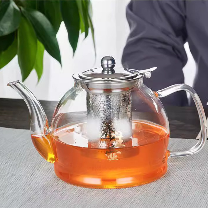 Ceainic din sticlă cu filtru din oțel inoxidabil, separare ceai-apă, plită electrică ceramică, capacitate mare, rezistent la temperaturi înalte