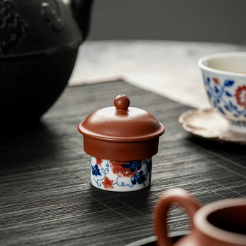 Suport ceramic pentru capac pentru set ceai Kung Fu, pictură manuală, bază pentru capac și pernă de protecție pentru ceainic