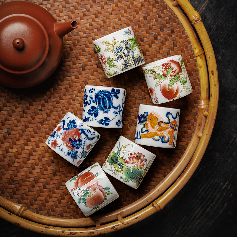 Suport ceramic pentru capac pentru set ceai Kung Fu, pictură manuală, bază pentru capac și pernă de protecție pentru ceainic
