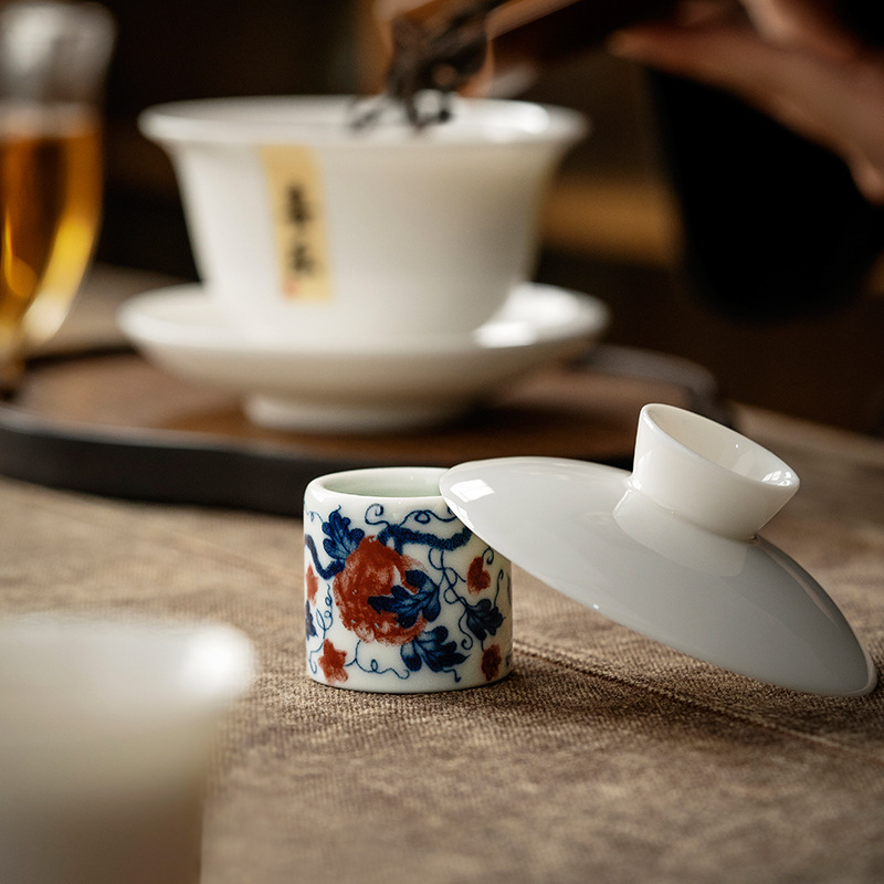 Suport ceramic pentru capac pentru set ceai Kung Fu, pictură manuală, bază pentru capac și pernă de protecție pentru ceainic
