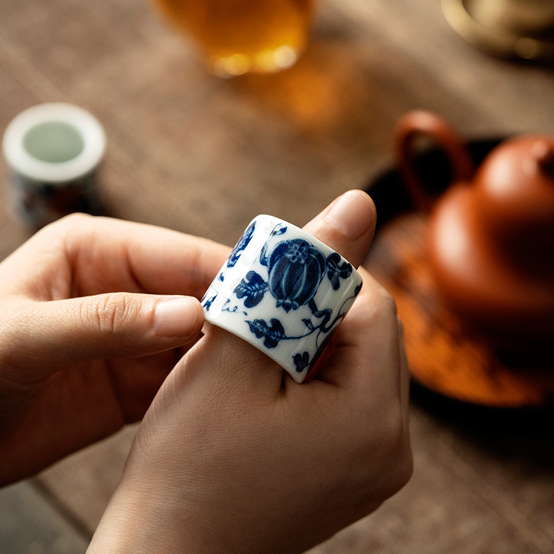 Suport ceramic pentru capac pentru set ceai Kung Fu, pictură manuală, bază pentru capac și pernă de protecție pentru ceainic