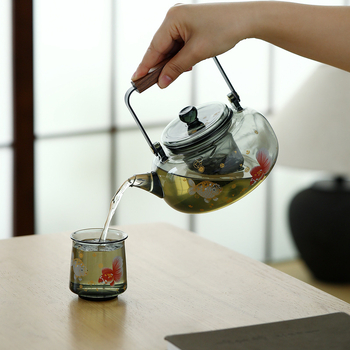 Ceainic din sticlă cu mâner, rezistent la temperaturi înalte, pentru uz casnic, infuzie de ceaiuri de flori, compatibil cu plita ceramică electrică