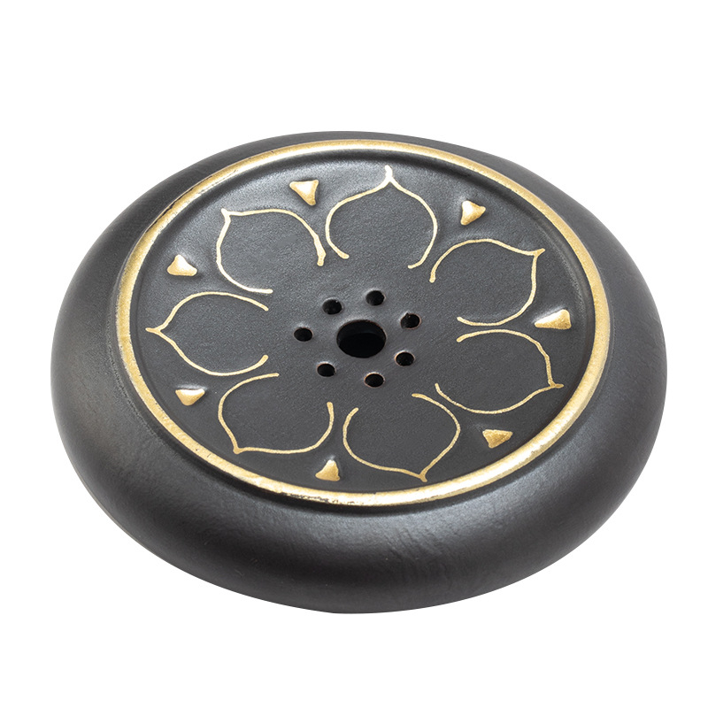 Suport pentru capac din ceramică neagră, cu lotus aurit, pentru ceainice din lut purpuriu — accesoriu pentru ceremonia ceaiului