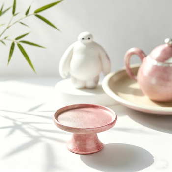 Suport ceramic înalt pentru capac, pentru tea pets, culoare roz cireș și orhidee, accesoriu pentru setul Kung Fu de ceai