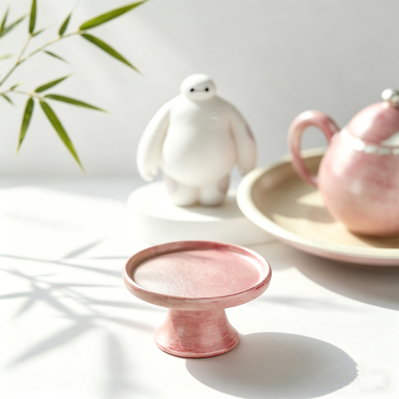 Suport ceramic înalt pentru capac, pentru tea pets, culoare roz cireș și orhidee, accesoriu pentru setul Kung Fu de ceai