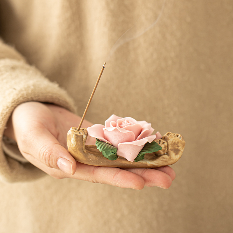 Dărcător pentru bețișele de tămâie cu aromă de trandafir, decor de birou din ceramică, lucrat manual, accesorii pentru setul de ceai Kung Fu, suport pentru capac și suport pentru pix