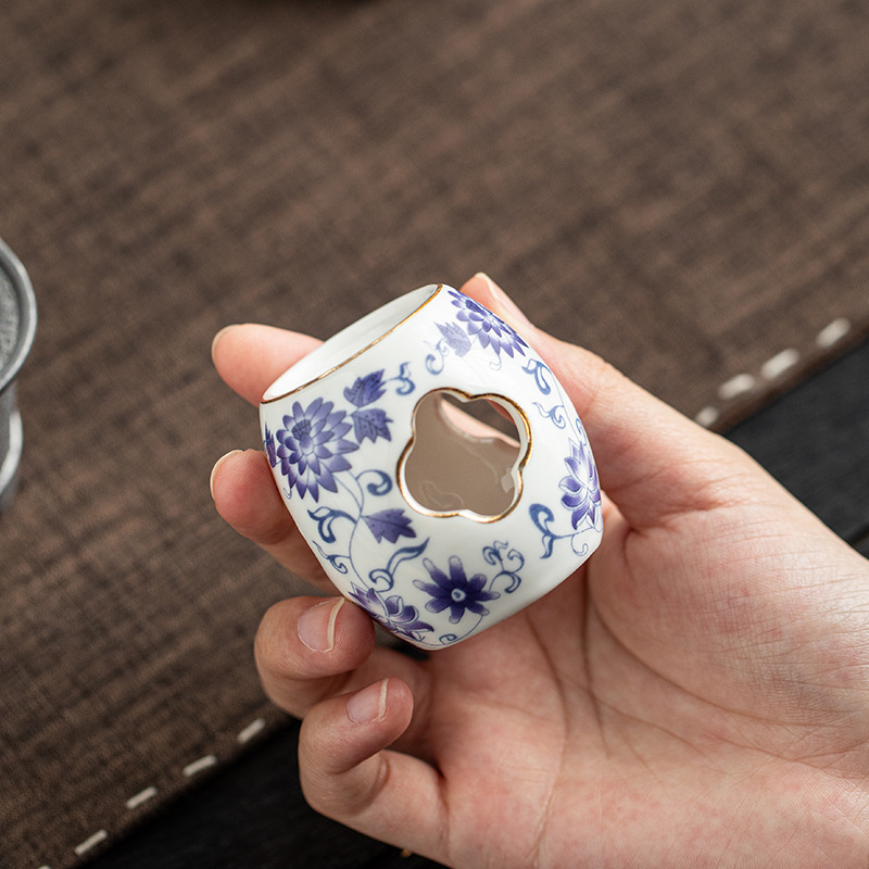 Set ceramic de ceai albastru-alb cu lut Yixing, suport pentru capacul ceainicului, accesorii pentru ceremonia ceaiului, decor pentru casă