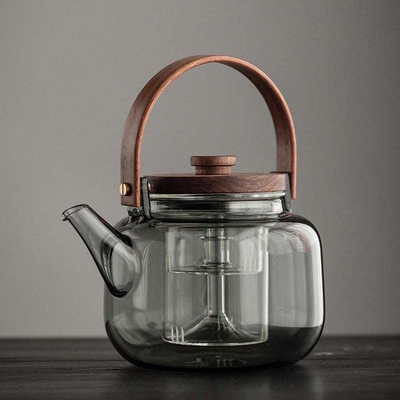 Ceainic cu mâner și funcție integrată de aburire și infuzare, separator ceai-apă, set de ceai pentru birou și ospitalitate, sticlă borosilicat de înaltă rezistență