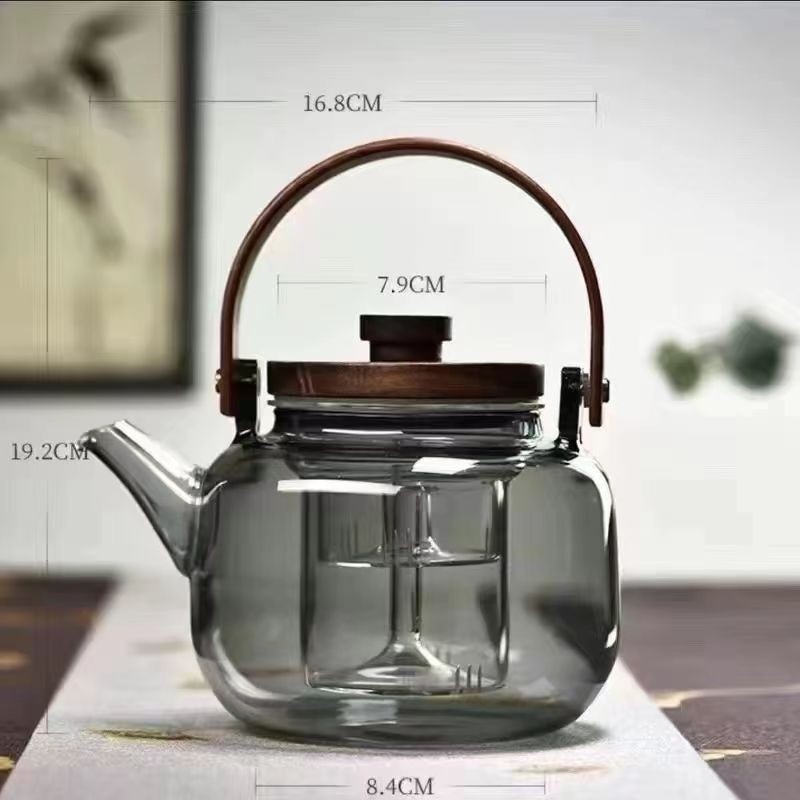 Ceainic cu mâner și funcție integrată de aburire și infuzare, separator ceai-apă, set de ceai pentru birou și ospitalitate, sticlă borosilicat de înaltă rezistență