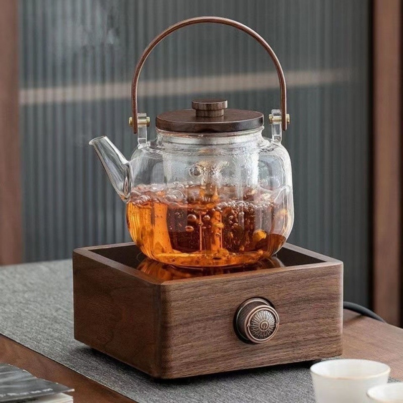Ceainic cu mâner și funcție integrată de aburire și infuzare, separator ceai-apă, set de ceai pentru birou și ospitalitate, sticlă borosilicat de înaltă rezistență