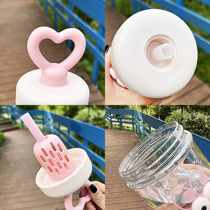 Pahar din plastic în stil coreean, cu pai și capac – recipient drăguț pentru ceai cu lapte, pentru fete și copii, sticlă de apă portabilă
