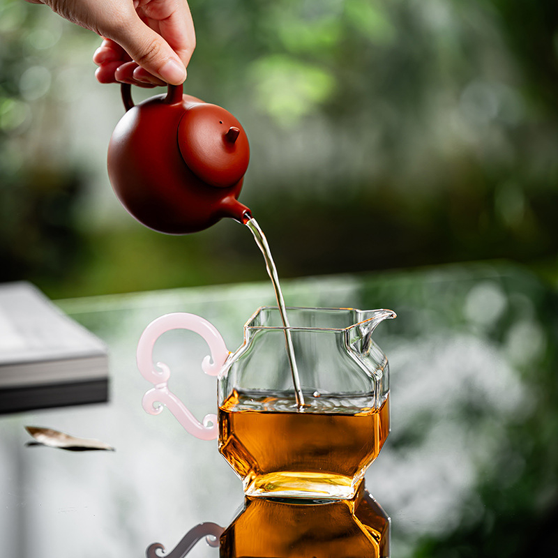 Ceșă de ceai din sticlă borosilicată de înaltă rezistență, transparentă, pentru casă și birou, cu mâner colorat și separator de ceai