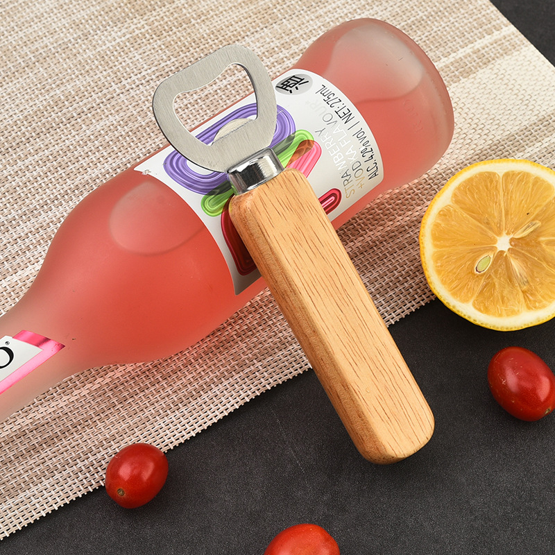 Deschizător de sticle cu mâner din lemn și cap din oțel inoxidabil – pentru bere, vin și băuturi carbogazoase, utilizare casnică
