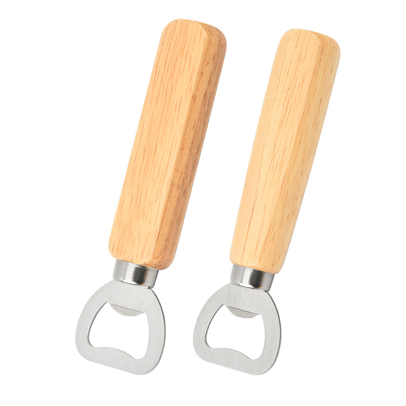 Deschizător de sticle cu mâner din lemn și cap din oțel inoxidabil – pentru bere, vin și băuturi carbogazoase, utilizare casnică