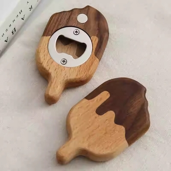 Deschizător de sticle personalizat și magnet pentru frigider – lemn de bambus, decor cu motiv de înghețată