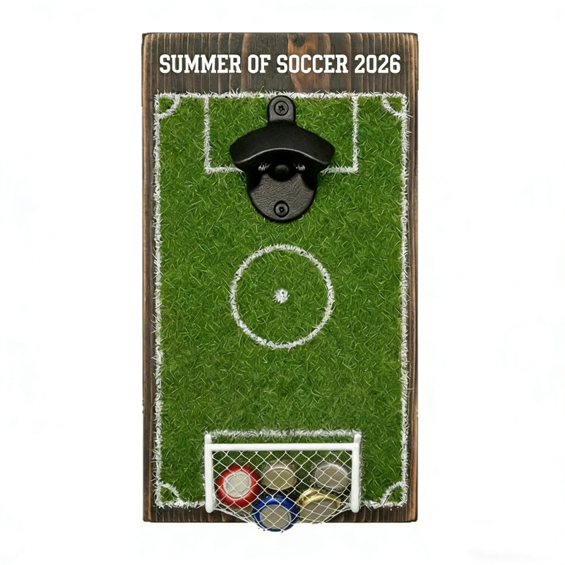 Deschizător de sticle din lemn, decor de perete cu temă World Cup fotbal pe teren