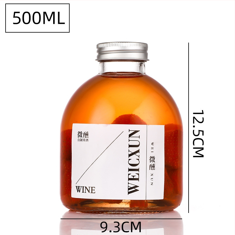 Sklenená fľaša na ovocné víno so širokým hrdlom, na domácu fermentáciu, priehľadná, 500 ml