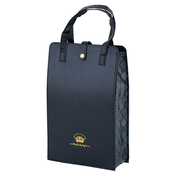 Geantă pentru vin, pachet cu două, cu mâner, design minimalist, carouri negru-roșii