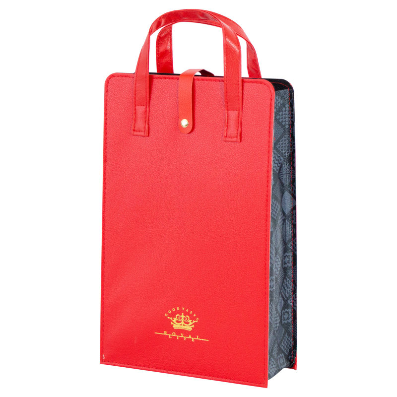 Geantă pentru vin, pachet cu două, cu mâner, design minimalist, carouri negru-roșii