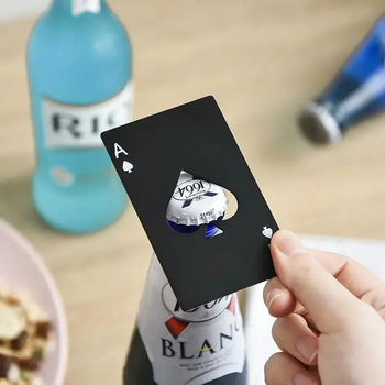 Deschizător de sticle Ace of Spades – format poker, din oțel inoxidabil, dimensiune card de credit