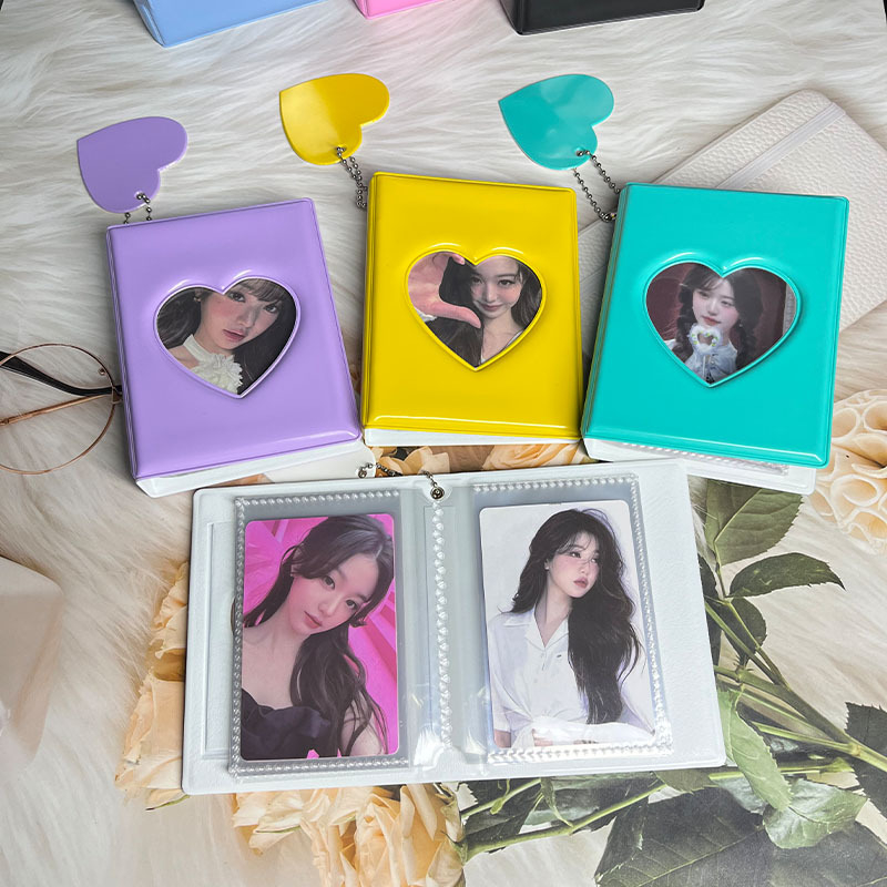 Album mic pentru carduri în formă de inimă din seria Macaron, stil feminin, pentru fotografii Polaroid, depozitare și protecție a cardurilor