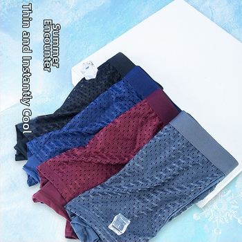 Pánske boxerky z ice-silk sieťoviny, priedušné, plus veľkosť, leto, ľahká sieťovina