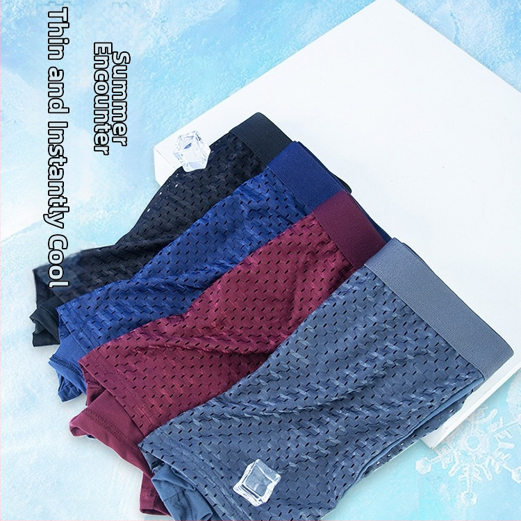 Pánske boxerky z ice-silk sieťoviny, priedušné, plus veľkosť, leto, ľahká sieťovina