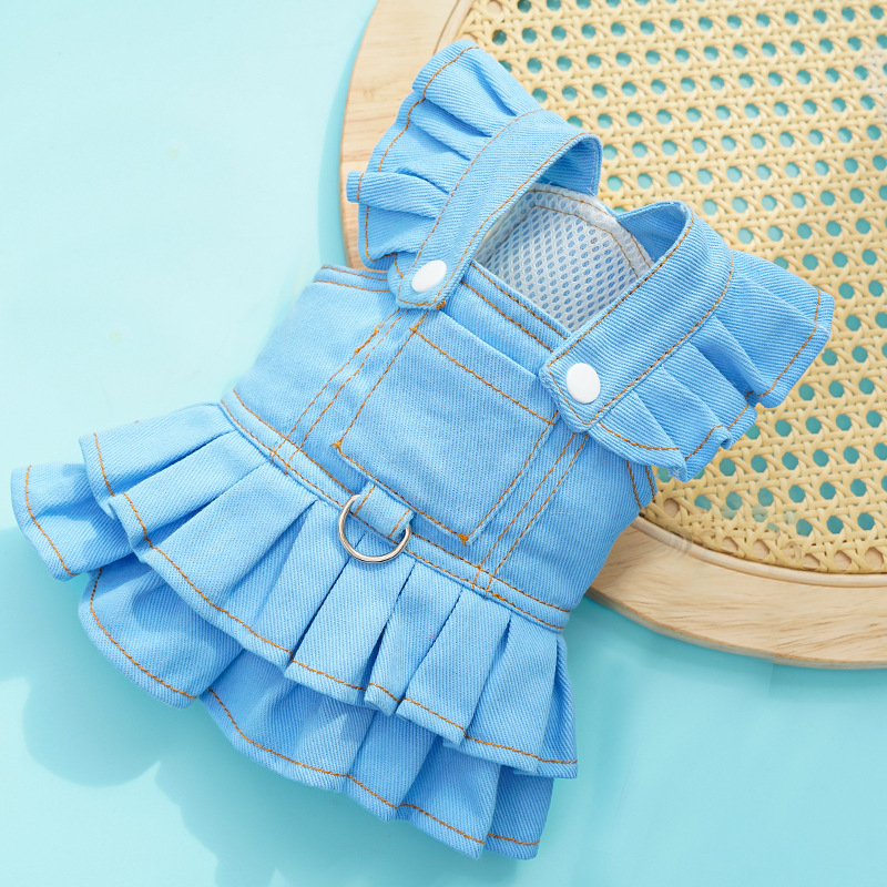 Denim pántos szoknya kutyáknak és macskáknak – háziállat ruházat