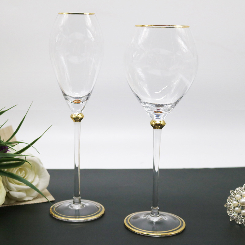 Pahar de vin roșu din cristal, stil european, pentru decor de casă, margine aurită