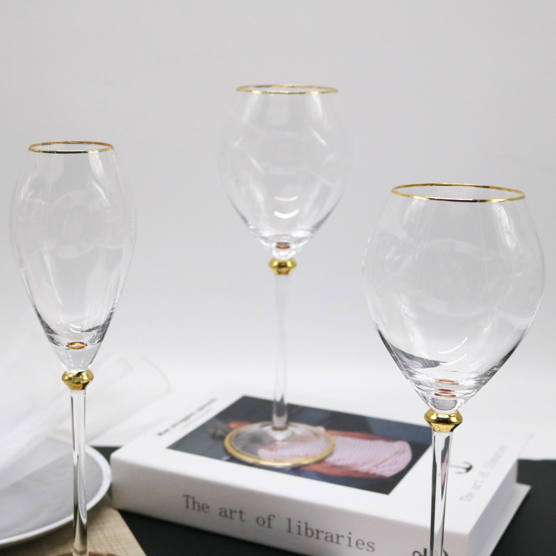 Pahar de vin roșu din cristal, stil european, pentru decor de casă, margine aurită