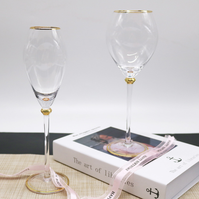Pahar de vin roșu din cristal, stil european, pentru decor de casă, margine aurită