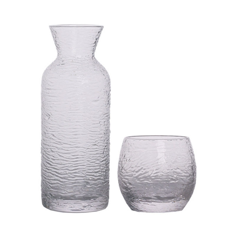 Carafă de sake în stil japonez, cu model ciocănit, set cu patru pahare din sticlă pentru uz casnic