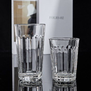 Pahar din sticlă rezistentă la căldură, stil european, cu dungi, 300–400 ml, pereți groși, fără mâner, pentru apă, ceai, suc sau bere