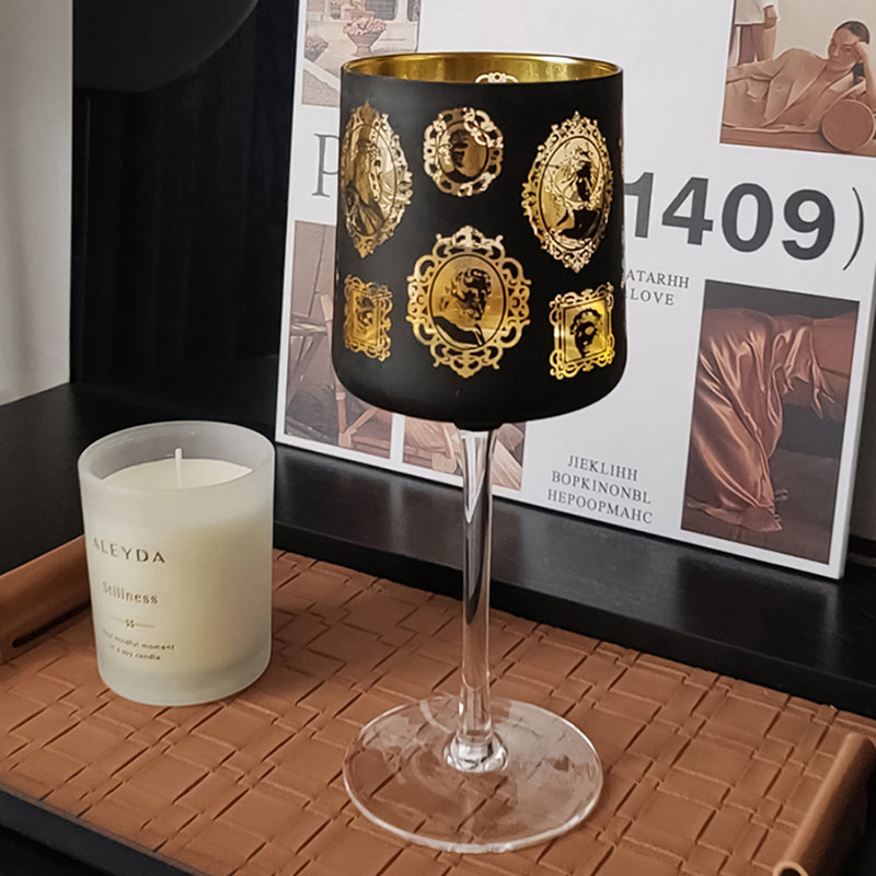 Pahar de vin în stil retro, cu ramă foto, pahar înalt pentru șampanie, sticlă, capacitate 1 L