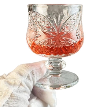 Pahar mini înalt pentru vin de fructe, sticlă gravată în stil retro cu flori, pahar elegant pentru vin alb, porție individuală