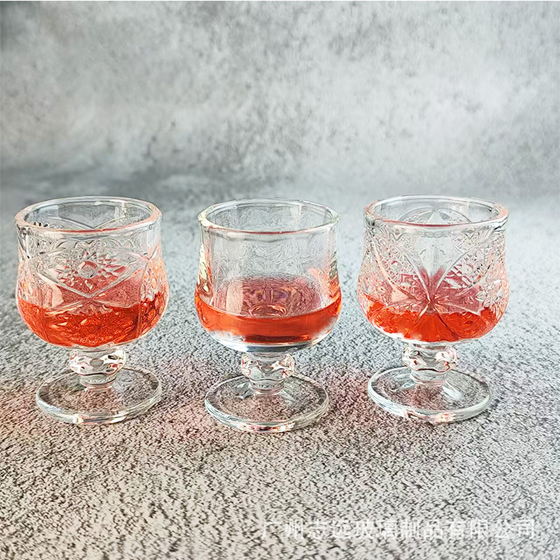 Pahar mini înalt pentru vin de fructe, sticlă gravată în stil retro cu flori, pahar elegant pentru vin alb, porție individuală