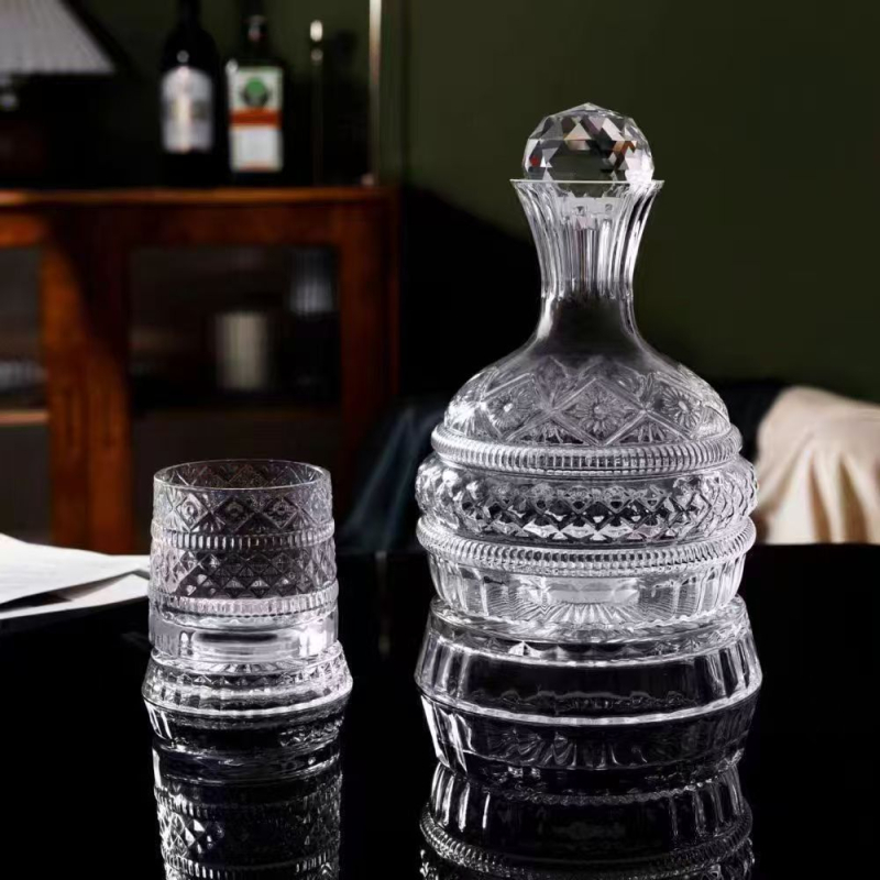 Decantor de vin rotativ în stil european, cu motif stea-diamant, set de pahare de vin și pahare tumbler, cadou de lux