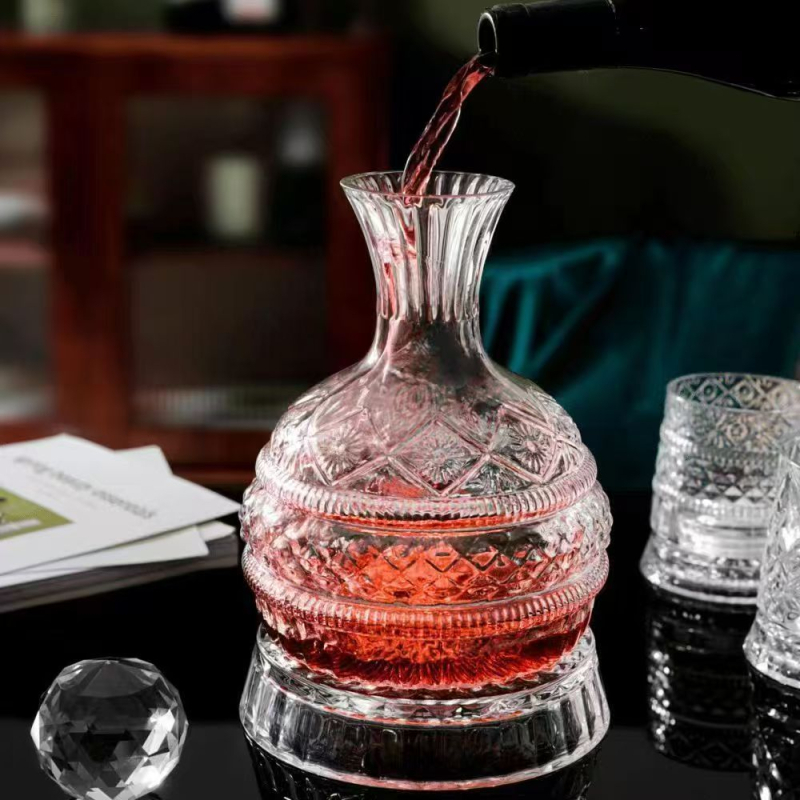 Decantor de vin rotativ în stil european, cu motif stea-diamant, set de pahare de vin și pahare tumbler, cadou de lux