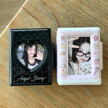 Album mini de fotografii în stil Instagram coreean, cu funda și pisicuță, design în grilă pentru carduri, închidere cu nasturi, 3 inci, pentru poze Polaroid și idol carduri