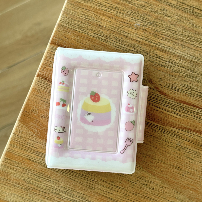 Album mini de fotografii în stil Instagram coreean, cu funda și pisicuță, design în grilă pentru carduri, închidere cu nasturi, 3 inci, pentru poze Polaroid și idol carduri