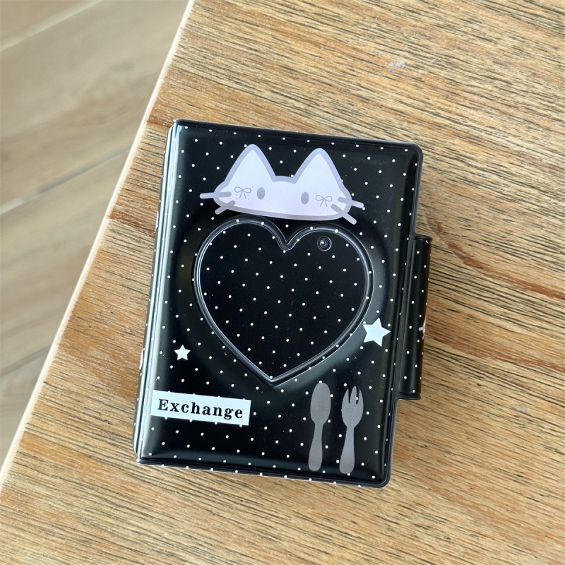 Album mini de fotografii în stil Instagram coreean, cu funda și pisicuță, design în grilă pentru carduri, închidere cu nasturi, 3 inci, pentru poze Polaroid și idol carduri