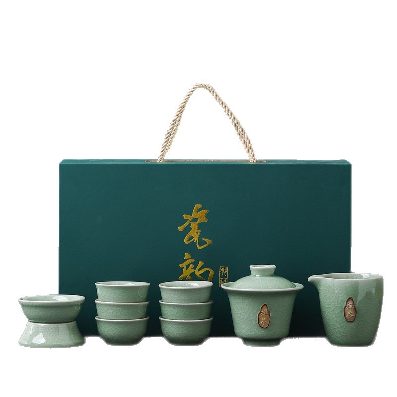 Set de ceai Ge Ware cu Ru Ware Gongfu, ceainic și cești, ceramic pentru uz casnic